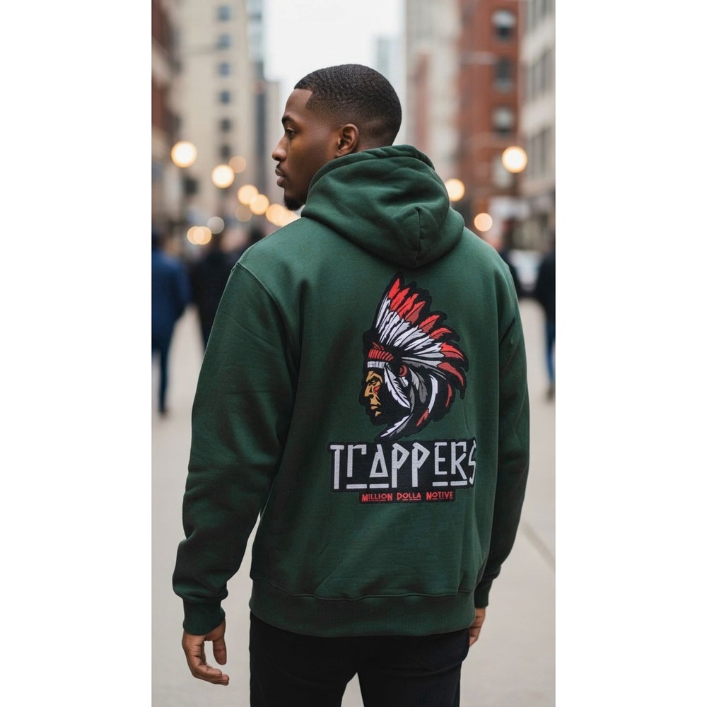Million Dolla Motive Trappers Forest Green Chenille Patch Hoodie Mens Medium NWT